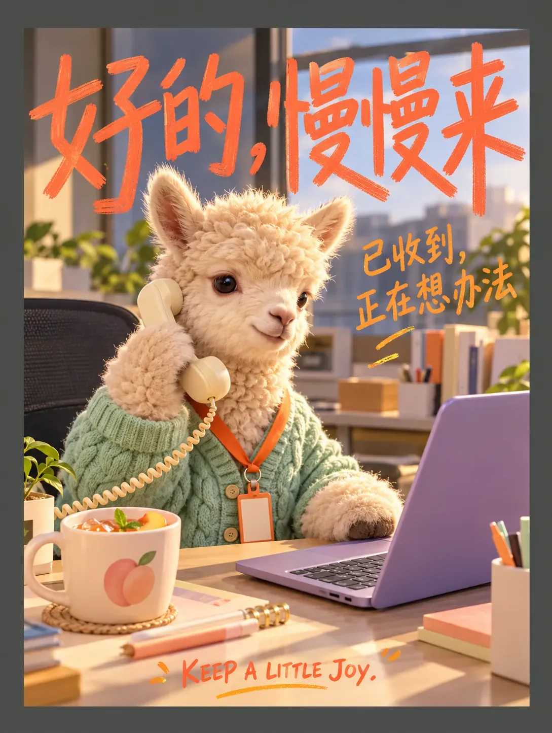 Lindo trabajador de oficina con alpaca al teléfono | Sugerencias para la generación de imágenes por IA