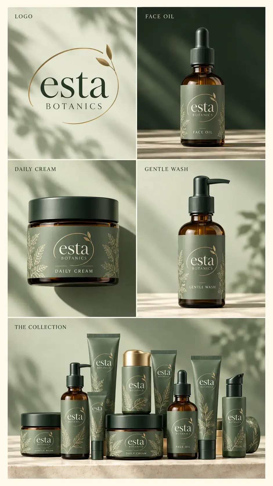 Natürliches Hautpflegeverpackungsdesign von Esta Botanics | KI-Bildgenerierungs‑Prompts
