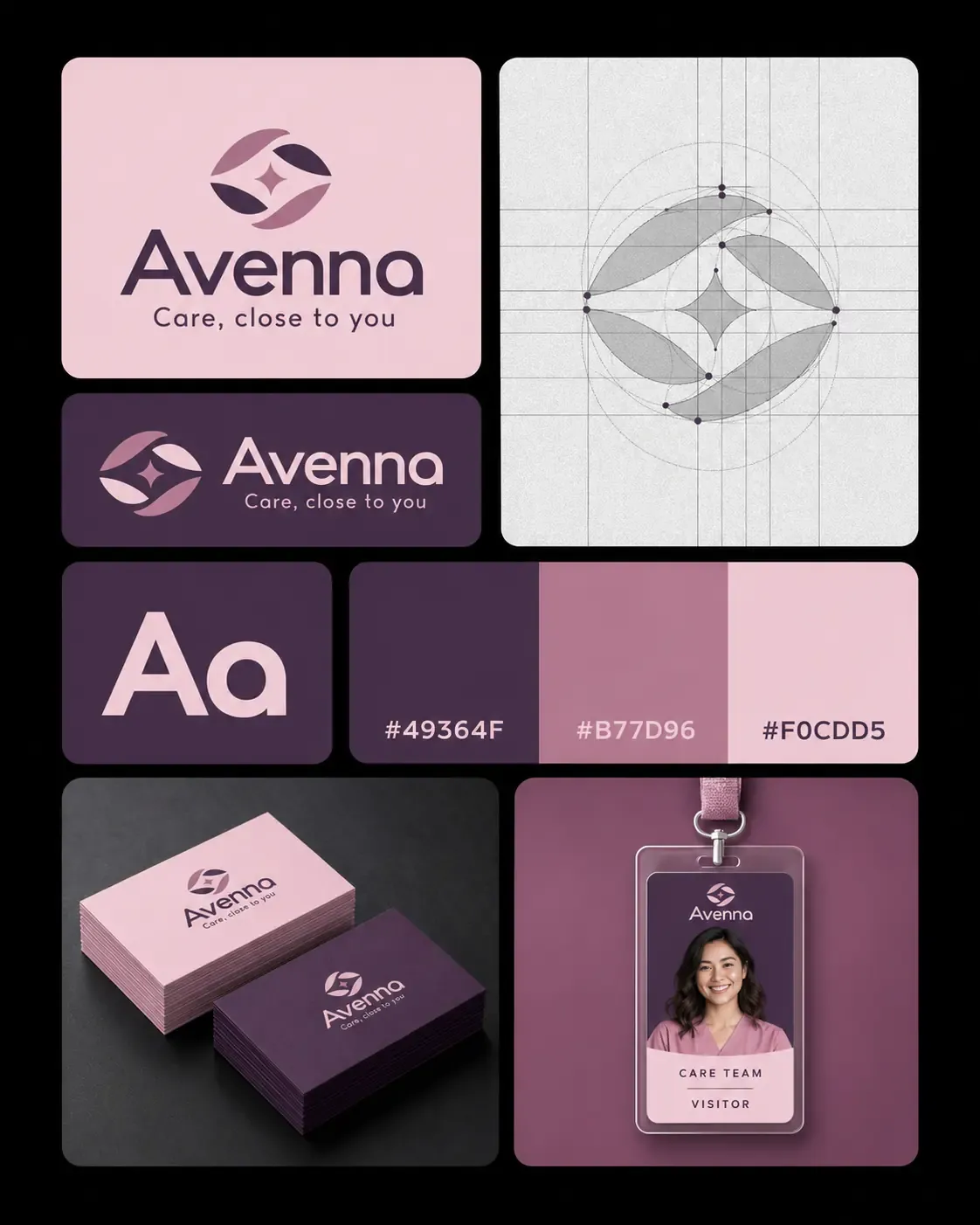 Kit de identidad de marca y diseño de logotipo de Avenna Care | Prompts para la generación de imágenes por IA
