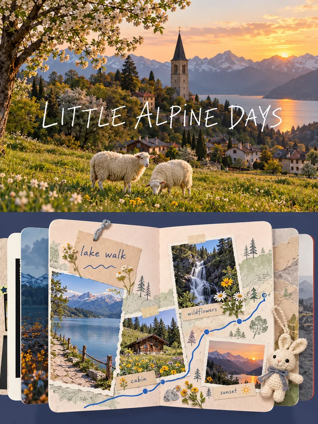 Diseño de paisaje y álbum de recortes de Little Alpine Days | Prompts para la generación de imágenes por IA