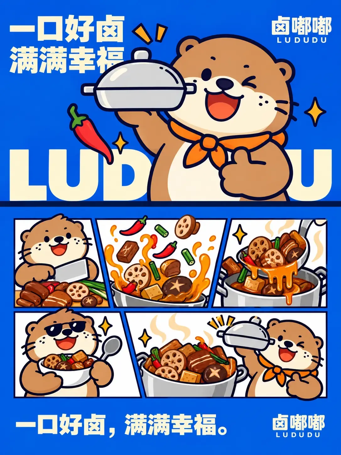Nutria mascota de dibujos animados cocinando deliciosos platos estofados | Prompts para generación de imágenes por IA