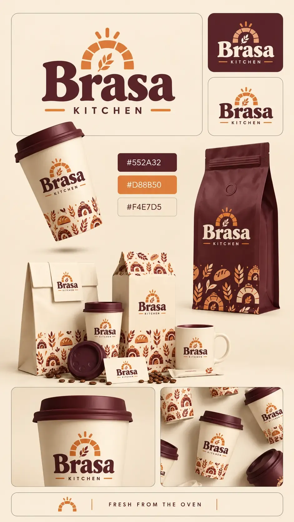 Identidad de marca y maqueta de envases para Brasa Kitchen | Prompts para la generación de imágenes por IA