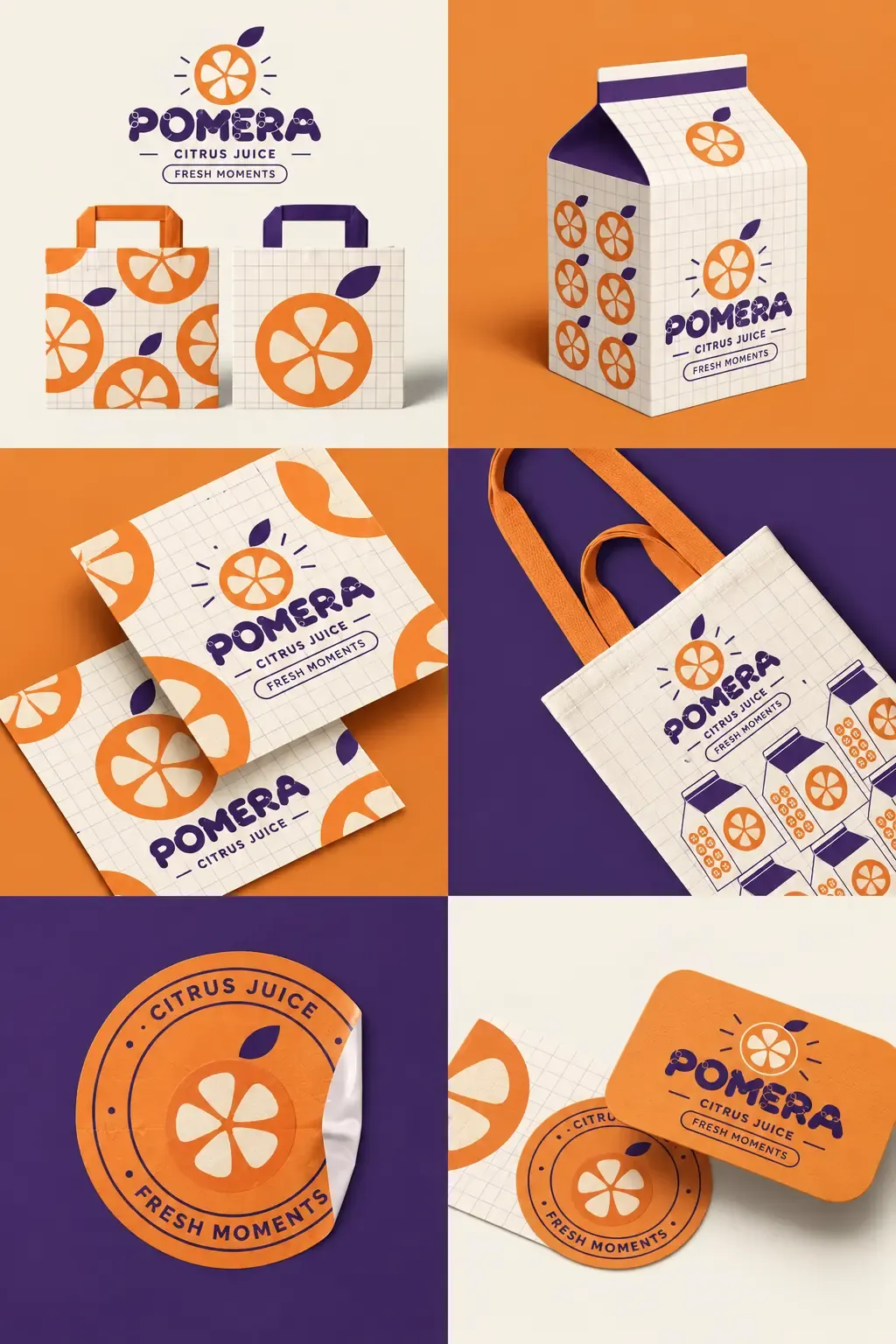 Identidad de marca y maqueta de envase para el jugo de cítricos Pomera | Prompts para la generación de imágenes por IA