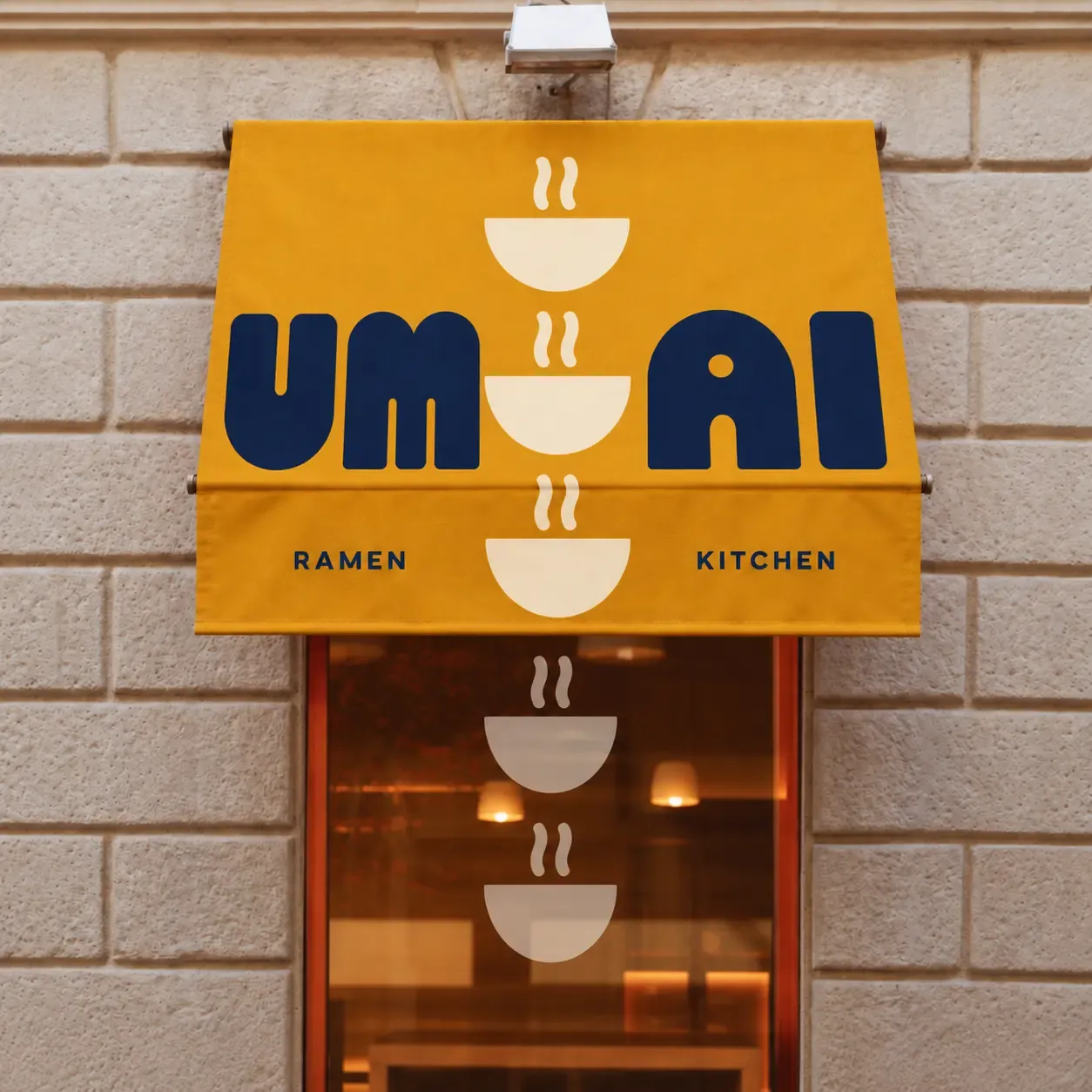 Umami-Ramen-Küche – gelbes Markisen-Schild | KI-Bildgenerierungs‑Prompts