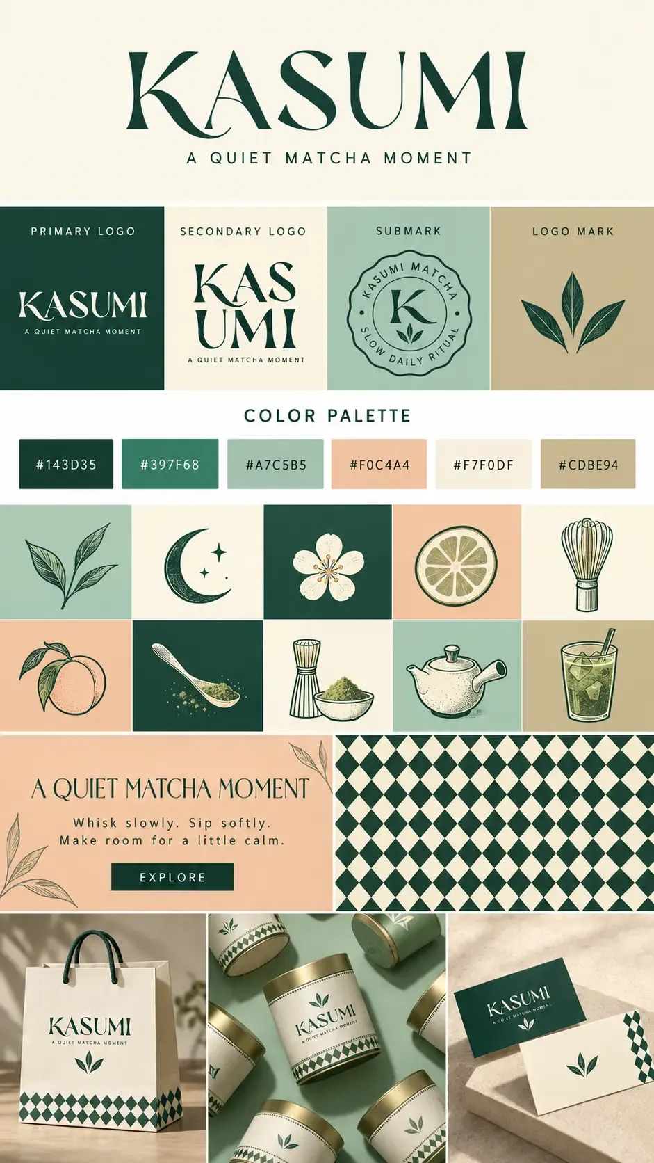 Kit de design d’identité de marque Kasumi Matcha | Prompts pour la génération d’images par IA