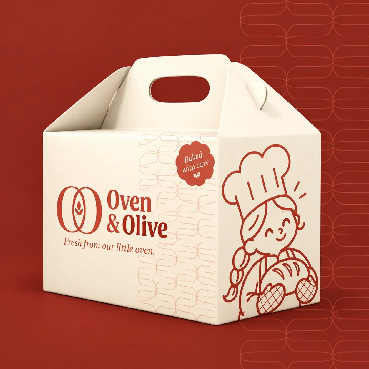 Diseño de envase para caja de Oven and Olive Bakery | Prompts para generación de imágenes por IA