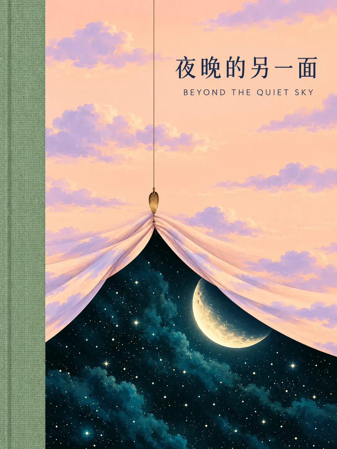 Cortina celestial surrealista que revela la noche y la luna｜Prompts para la generación de imágenes por IA