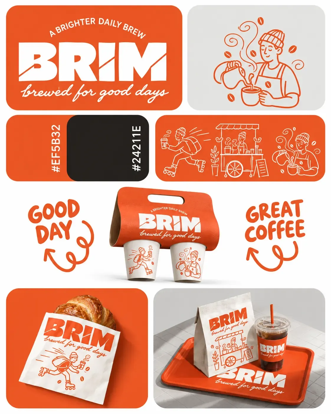 Identidad de marca y diseño de envases para la cafetería Brim | Prompts para la generación de imágenes por IA