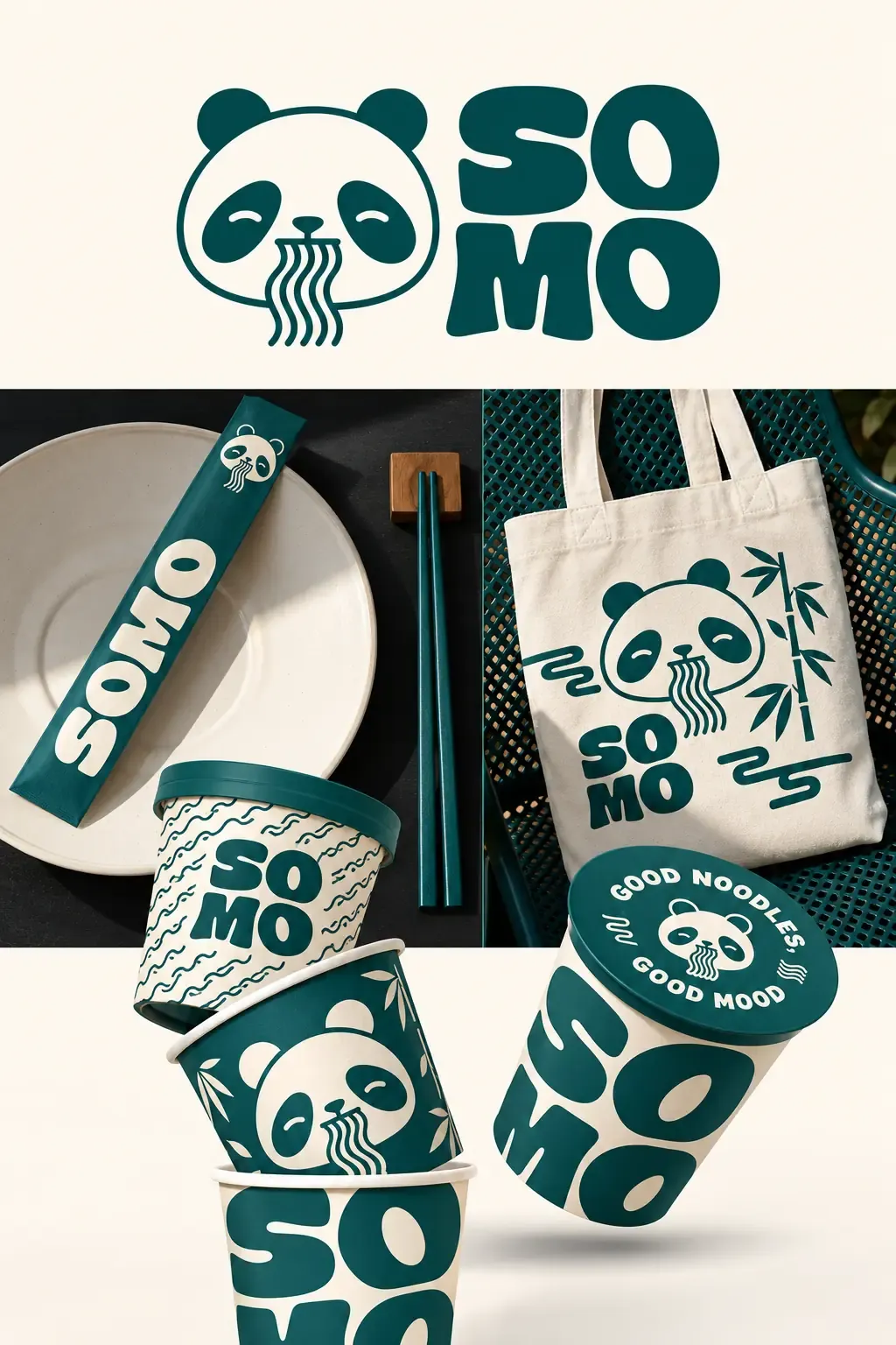 SOMO Panda Noodle Brand Identity Mockup｜AI Image Generation Prompts