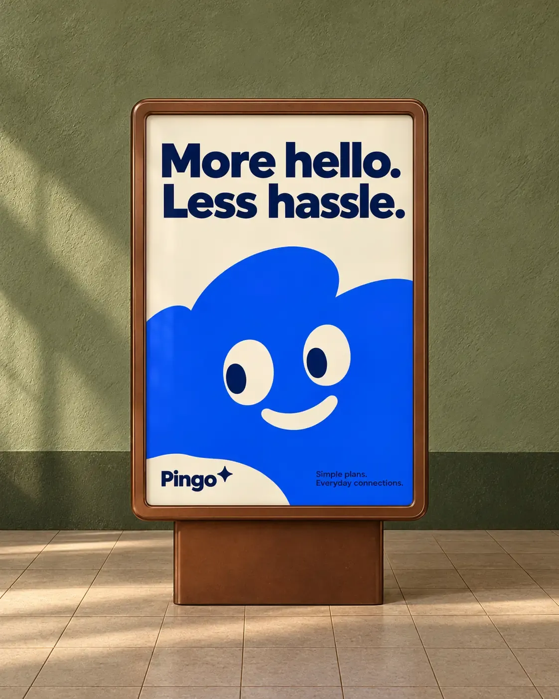 Anuncio de cartelera Pingo con la mascota de nube azul | Sugerencias para la generación de imágenes por IA