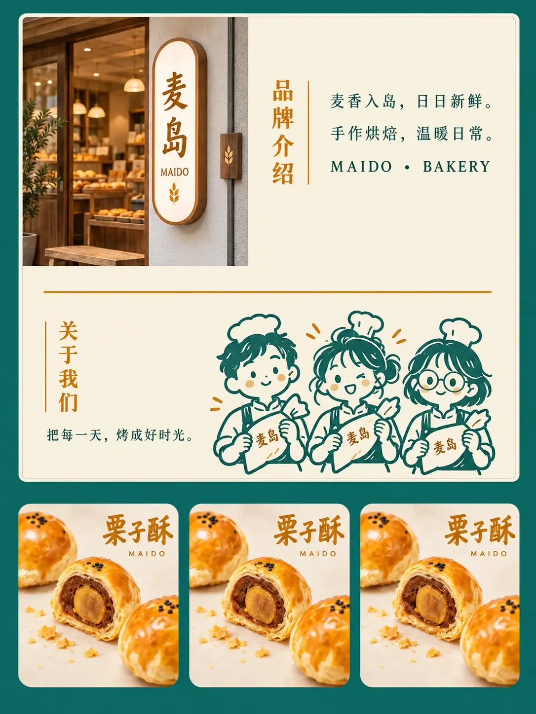 Presentación de la marca Maido Bakery y pasteles de hojaldre con castañas | Prompts para la generación de imágenes por IA